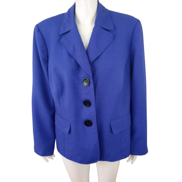 Kasper Royal Blue Button Up Long Sleeve Suit Jacket Blazer Career Business - Picture 1 of 8